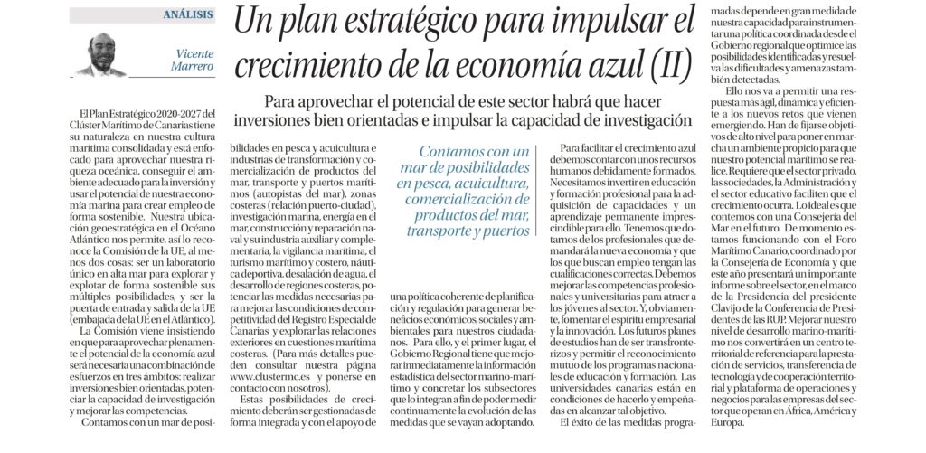 Artículo publicado por el CMC en el periódico La Provincia: 20/08/18